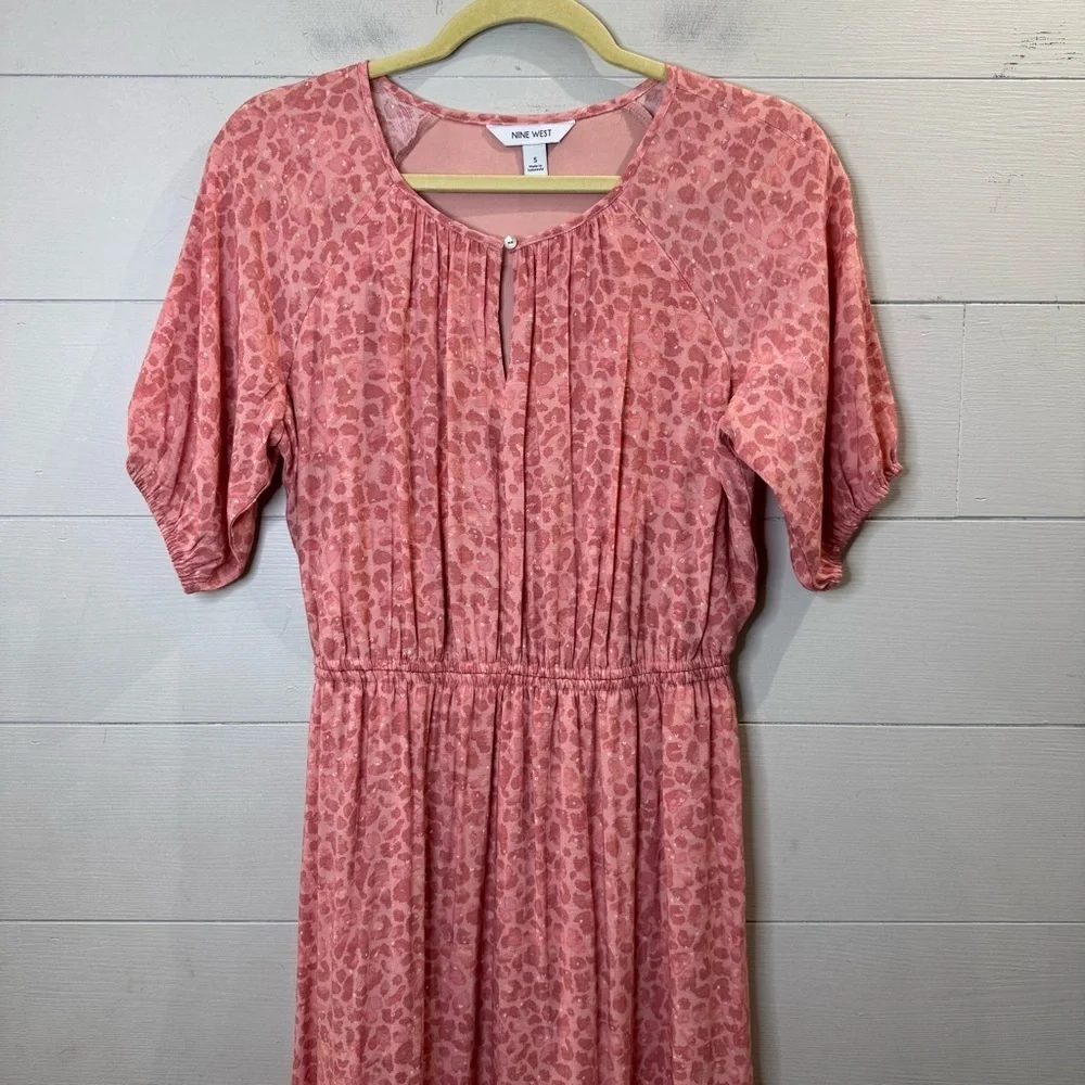 Nine West Pink and White Pleated Maxi Sundress Size Small